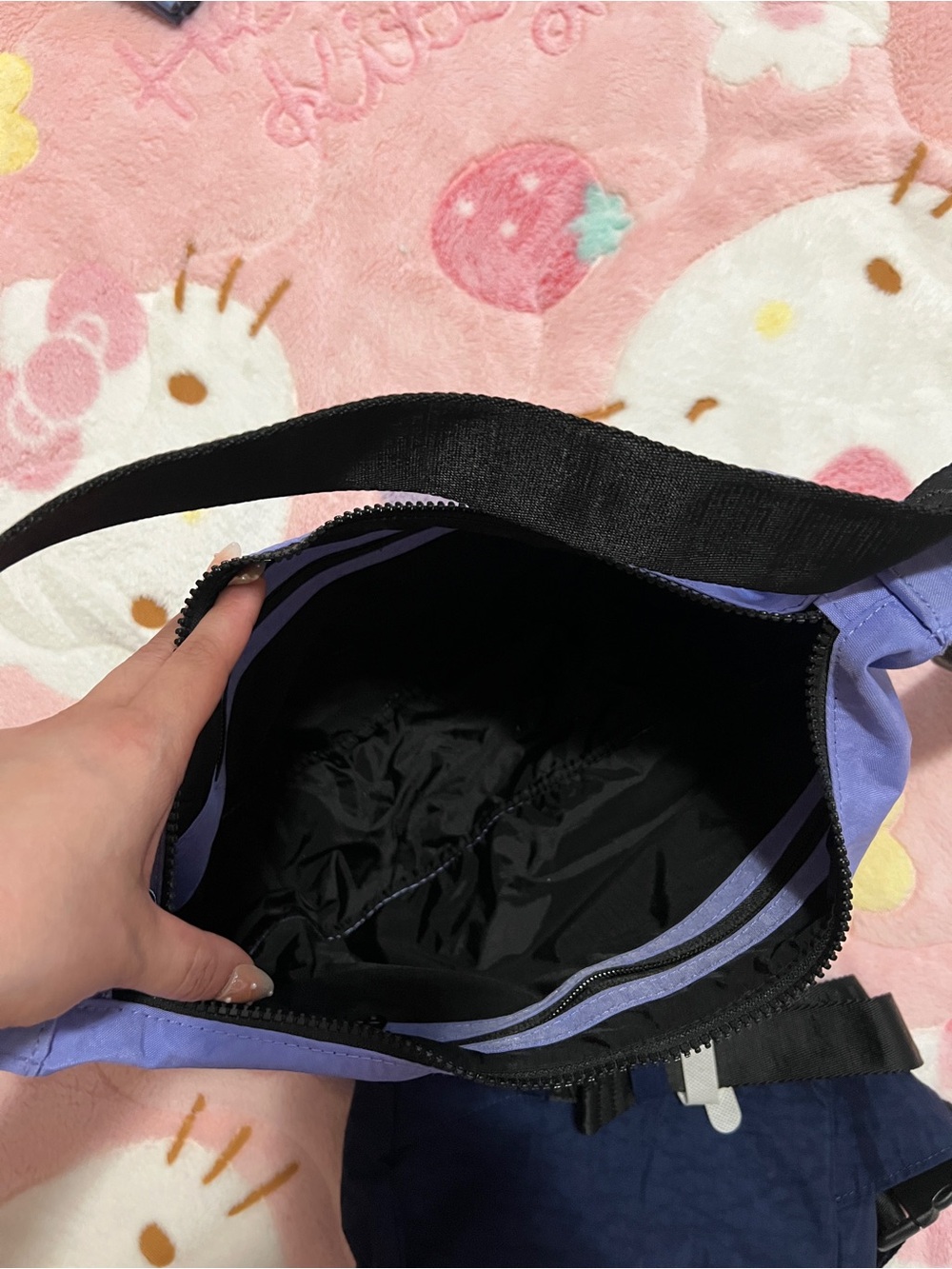 Baggu Hello Kitty Strawberry Crescent Crossbody Belt Bag Bundle - Purple & Navy - Picture 4 of 5